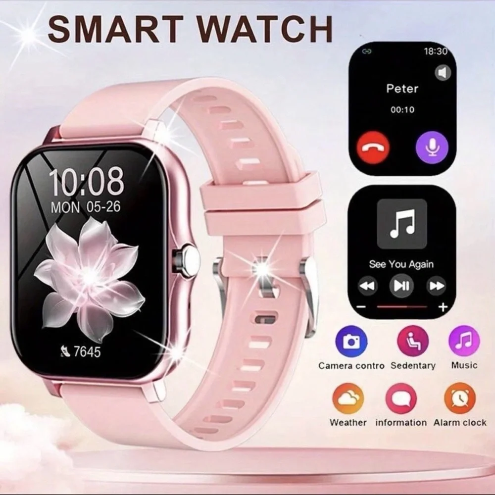 Smart Watch Pink Bluetooth for iPhone Android Samsung Men Women Fitness Tracker